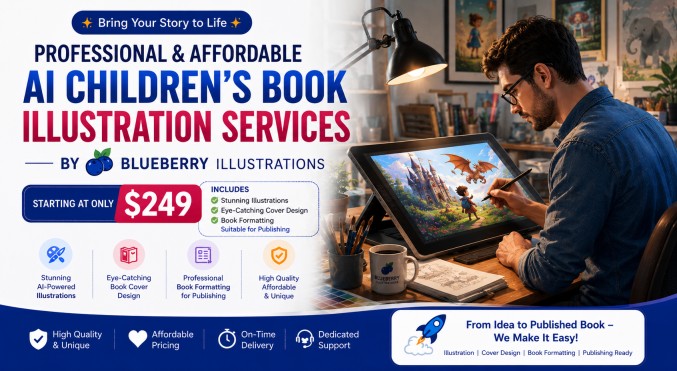 Affordable AI children's book illustration services with professional publishing support and expert book design