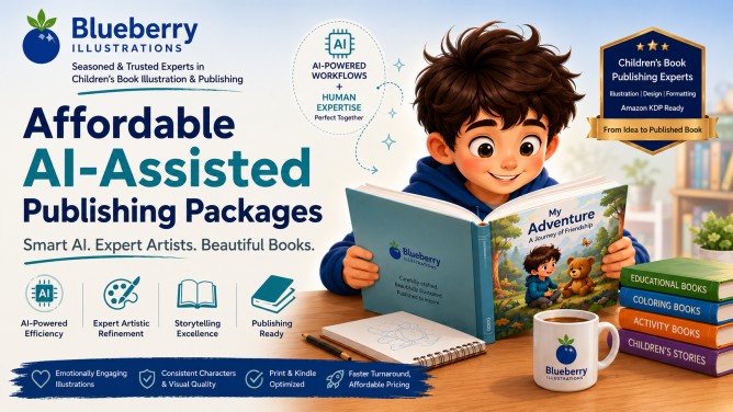 Affordable AI-assisted children's book publishing packages with professional illustration refinement