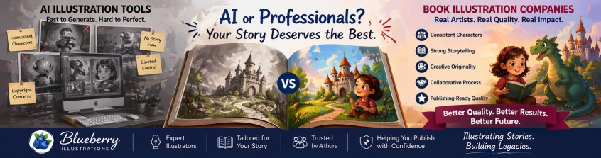 AI vs human illustrators comparison for children's books highlighting differences in creativity storytelling consistency and professional illustration quality