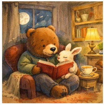 Children's book illustration bear and rabbit