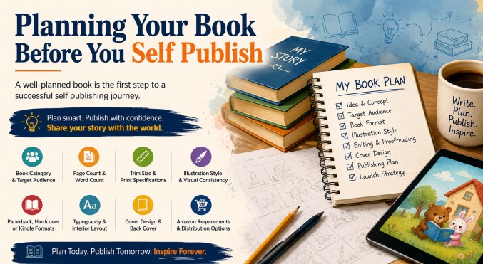 Planning your book before self publishing including formatting, illustration, and publishing preparation