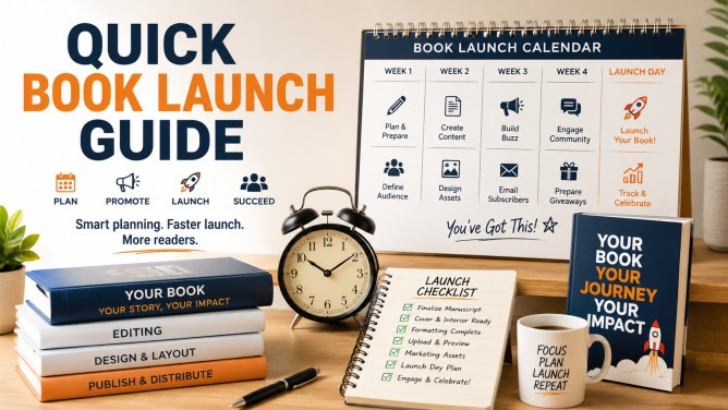 Quick book launch guide with launch calendar promotional assets and author checklist
